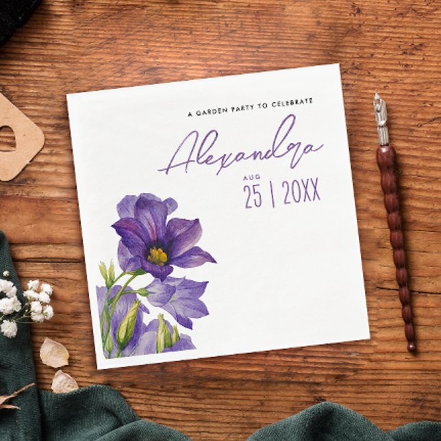 Moderna Eleganta Lila Blommor Trädgård Akvarell Pappersservett (Skapare uppladdad)