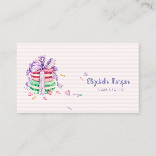 Moderna Eleganta Macarons, Godis, Randiga Visitkort (Framsida)