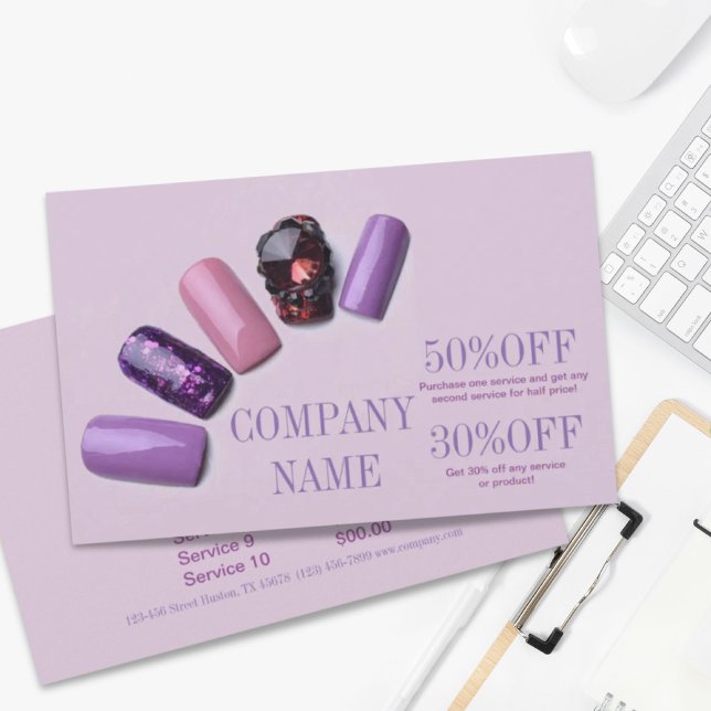 moderna eleganta manikyr naglar nagelsalong flygblad (modern elegant manicure nails nail salon flyer)