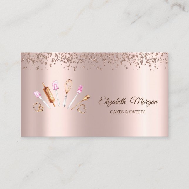 Moderna Eleganta Rosa Guld Diamanter,Bakverktyg Visitkort (Framsida)