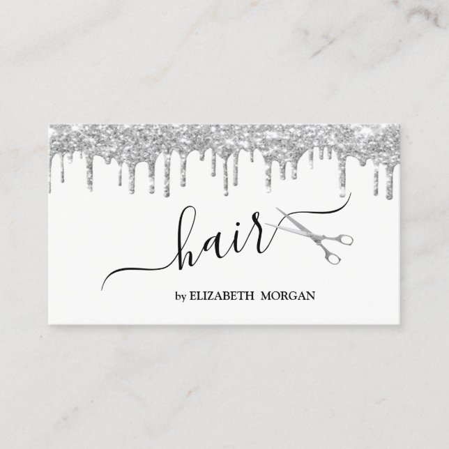 Moderna Eleganta Saxar Silver Glitterdroppar   Visitkort (Framsida)
