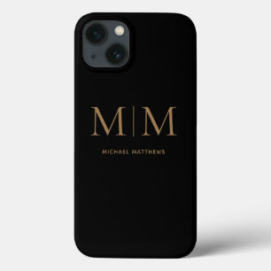 Moderna Eleganta Svarta Guld Monogram Initialer N
