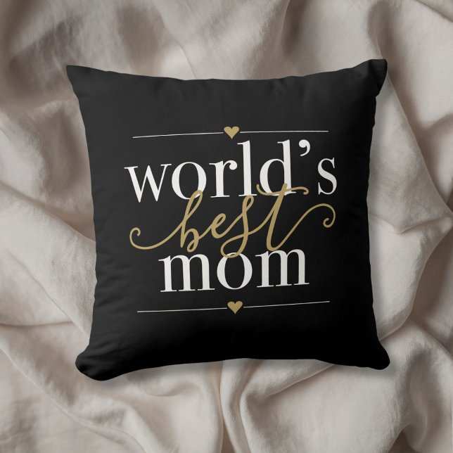 Moderna Eleganta Världens Bästa Mamma Svart Och Gu Kudde (Modern Elegant Worlds Best Mom Black And Gold Throw Pillow)