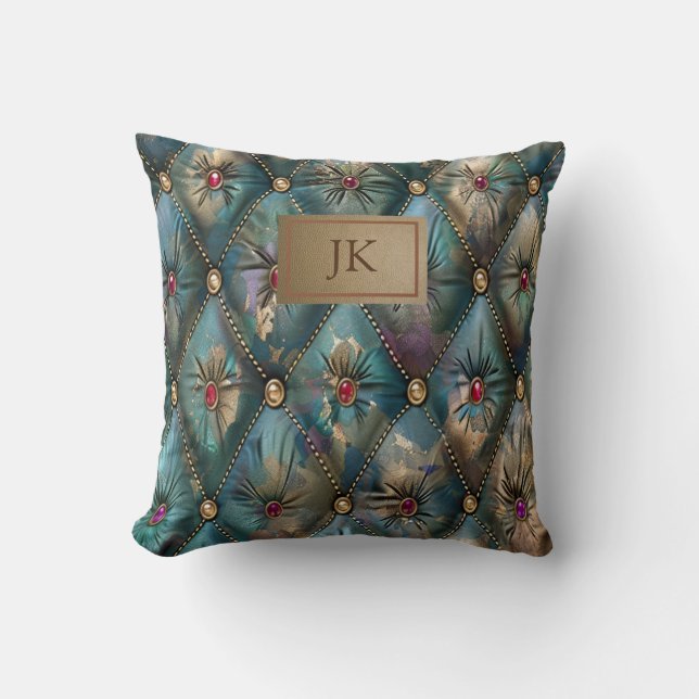 Moderna Eleganta Vintage Läder Färgglada Diamanter Kudde (Framsida)