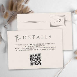 Moderna Elfenbens Minimal Monogram QR-kod Detaljer Tilläggskort
