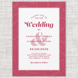 Moderna Enkla Abstrakt Löv | Magenta Röd Vit Inbjudningar