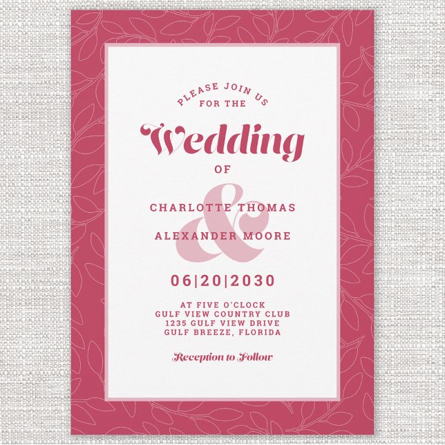 Moderna Enkla Abstrakt Löv | Magenta Röd Vit Inbjudningar (Skapare uppladdad)