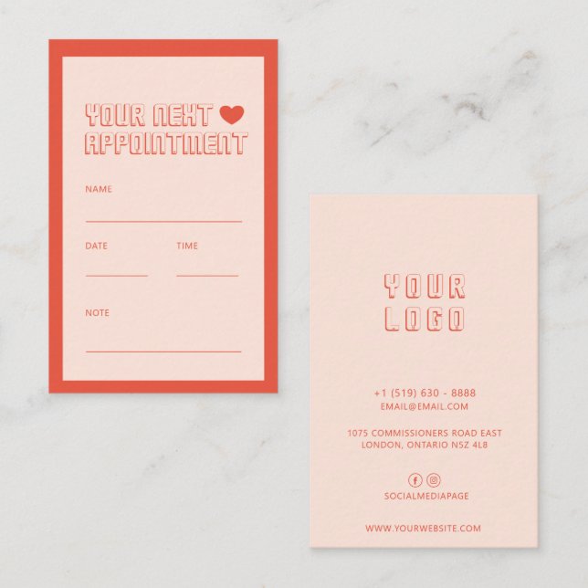 Moderna enkla avtalade tider med minimalistisk num tidsbeställning kort (Fram/baksida)