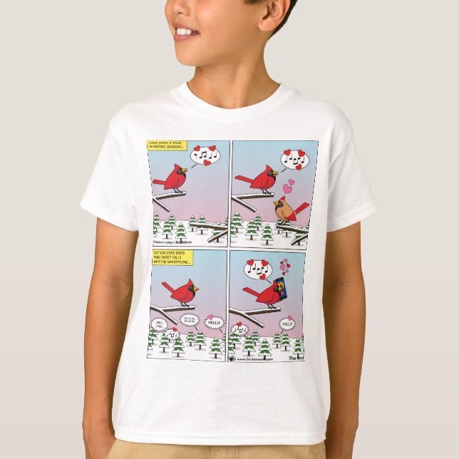 Moderna fåglars parningsrop serieteckning t shirt (Framsida)