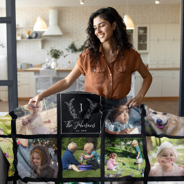 Moderna familjefoton svart och vitt monogram fleecefilt
