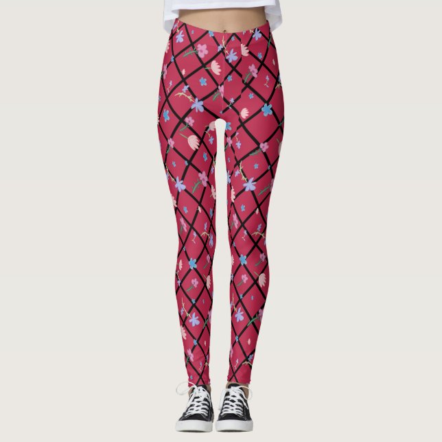 Moderna färgade blommor mönster Leggings (Framsida)