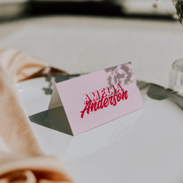 Moderna färgglada röda rosa retro bröllopsplatskor bordsnummer