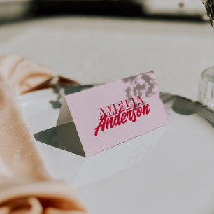 Moderna färgglada röda rosa retro bröllopsplatskor bordsnummer