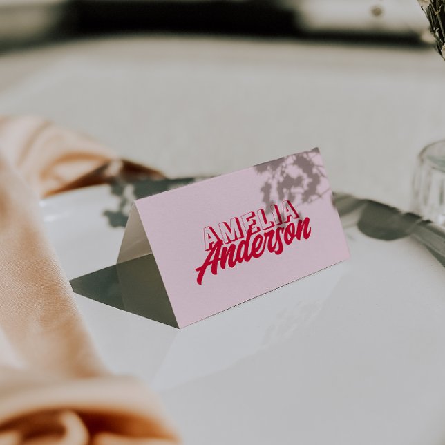 Moderna färgglada röda rosa retro bröllopsplatskor bordsnummer (Skapare uppladdad)