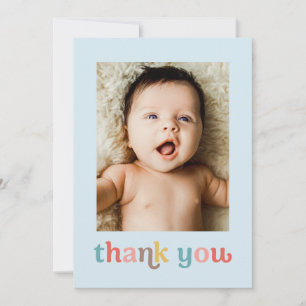 Moderna färgglada trendiga foton Baby Shower Blå Tack Kort