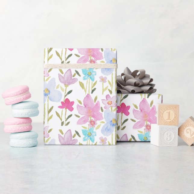 Moderna Färgrika Akvarell Vilda Blommor Presentpapper (Baby Shower)