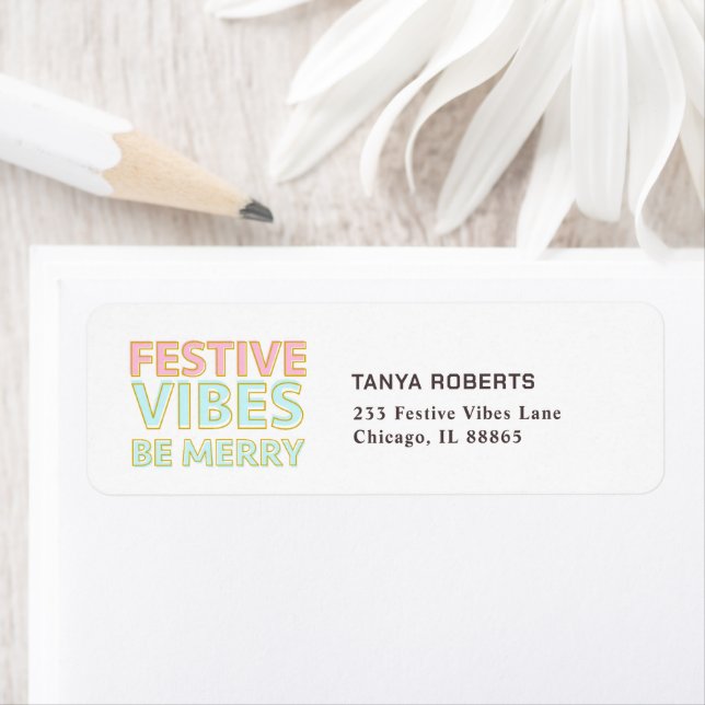 Moderna färgstarka, aktiva vibes vara heligt Trend Returadress Etikett (Insitu)
