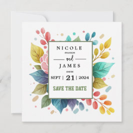 Moderna färgstarka blommor, vattenfärg spara datumet