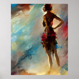 Moderna färgstarka kvinnor mode guld tealrött poster