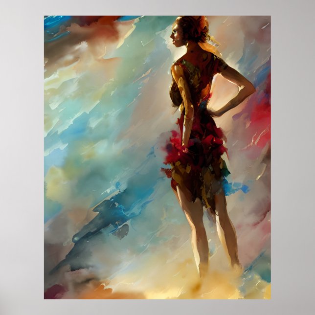 Moderna färgstarka kvinnor mode guld tealrött poster (Framsidan)