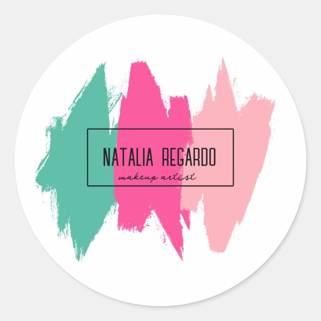 Moderna färgstarka penseldrag runt klistermärke (Framsida)