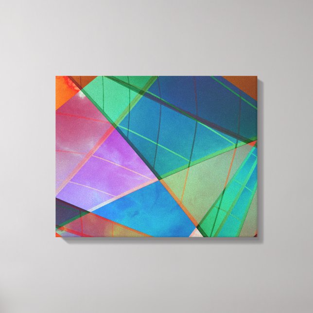 Moderna, färgstarka trianglar, trapezoida former k canvastryck (Framsida)