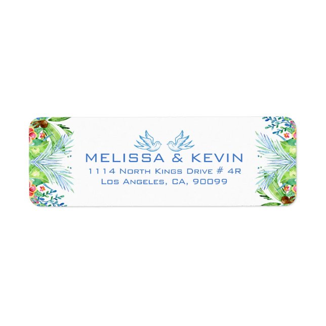 Moderna färgstarka tropiska blommor returadress etikett (Framsidan)