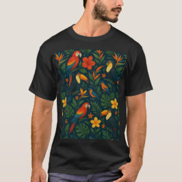 Moderna färgstarka tropiska fåglar med blommor t shirt