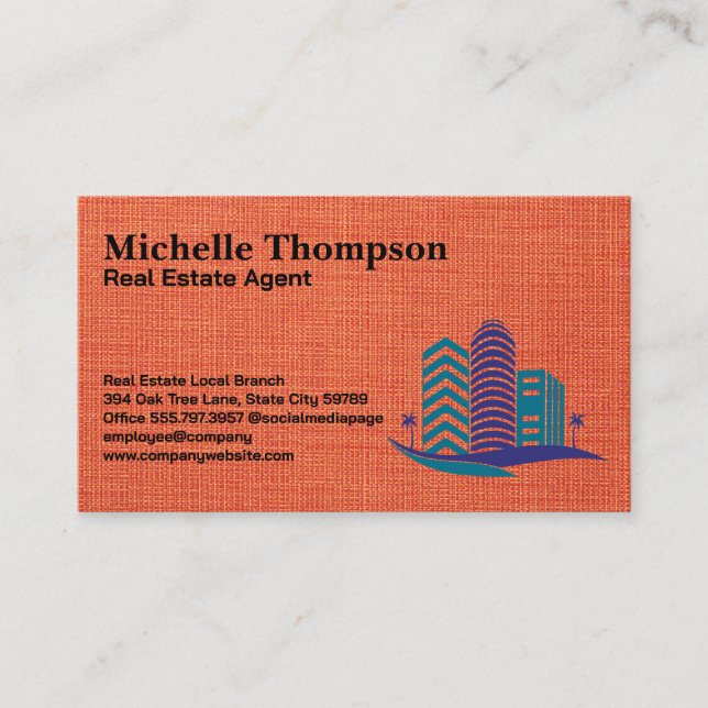 Moderna Fastighetsbyggnader | Röd tygstruktur Visitkort (Framsida)