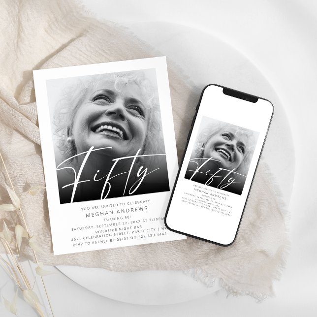 Moderna femtio foto födelsedagsfest inbjudan (Skapare uppladdad)