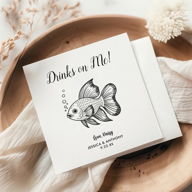 Moderna fiskbröllopscocktailservetter  pappersservett (Skapare uppladdad)