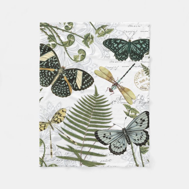 moderna fjärilar och drakflugor i vintagen fleecefilt (Framsidan)