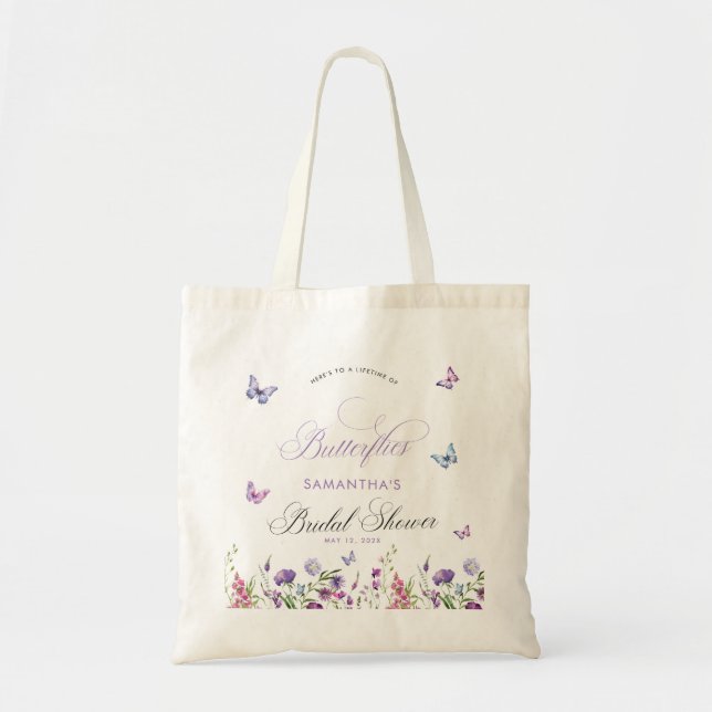 Moderna Fjärilar Vilda Blommor Bröllopsdusch Tygkasse (Framsidan)