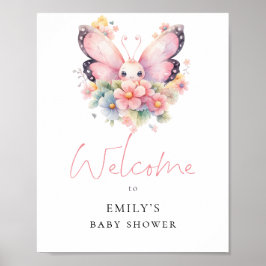 Moderna fjärilblommor välkommen baby shower poster
