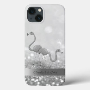 Moderna flamingos silver glitter bokeh