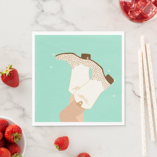 Moderna flickiga cowgirl-stövlar stjärnor mint pappersservett (Insitu)