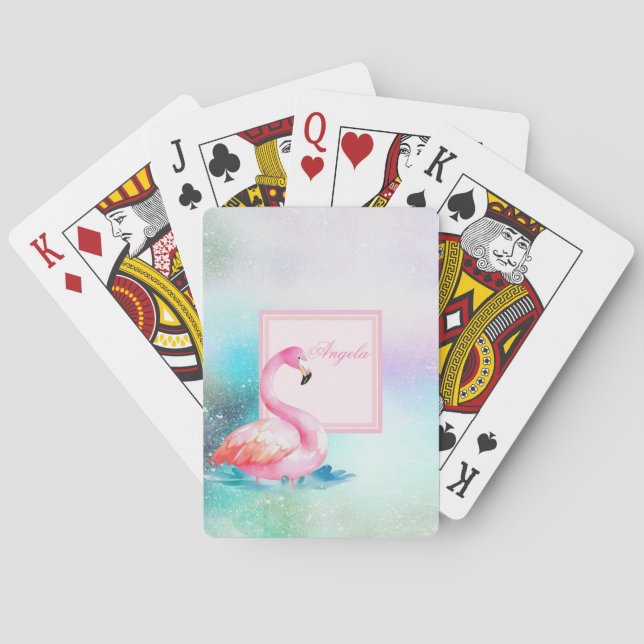 Moderna flickiga färgglada, söta flamingos casinokort (Baksidan)
