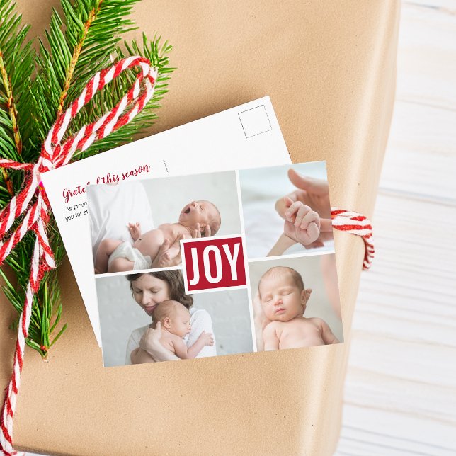 Moderna födelseannonseringsfoton Semester vykort (Modern Birth Announcement Photos Holiday Postcard)