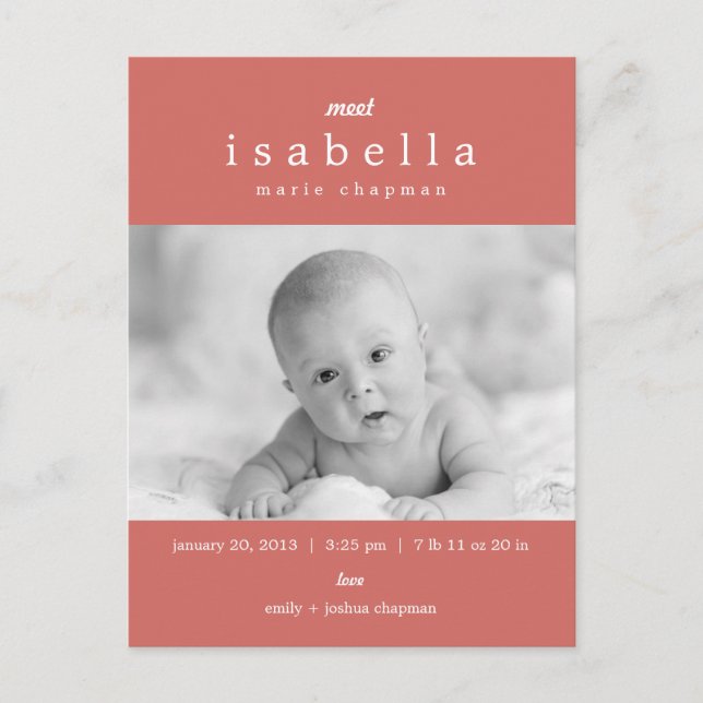 MODERNA Födselannons Meddelande Vykort (Framsida)