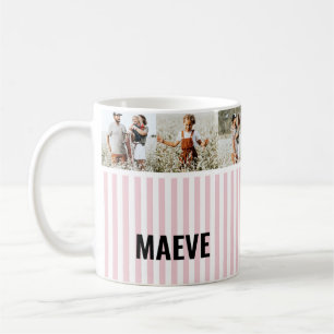 moderna foto för rosa och vit rand-personlig kaffemugg