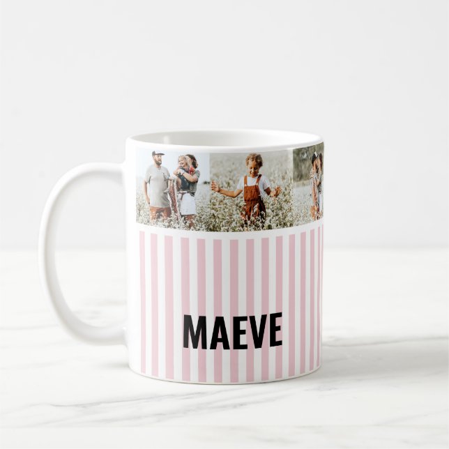 moderna foto för rosa och vit rand-personlig kaffemugg (Vänster)