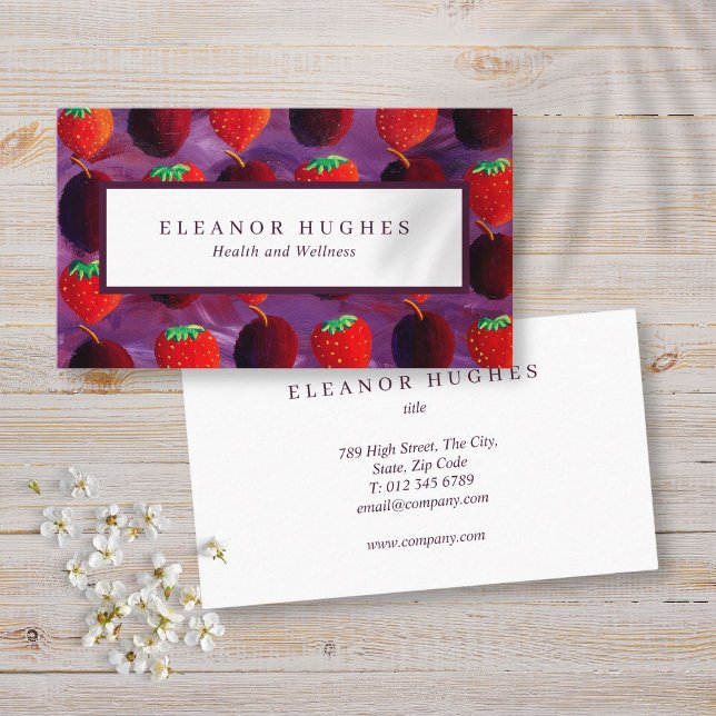 Moderna fruktskördar Jordgubbar Plommon Profession Visitkort (Modern fruit strawberries Plums Professional Business Card)
