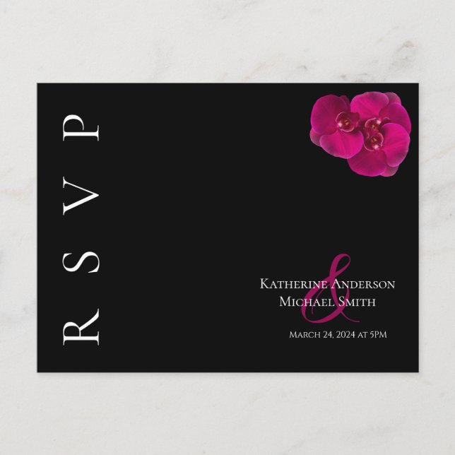 Moderna Fuchsia-Orkidéer-RSVP-Bryllop- Vykort (Framsida)