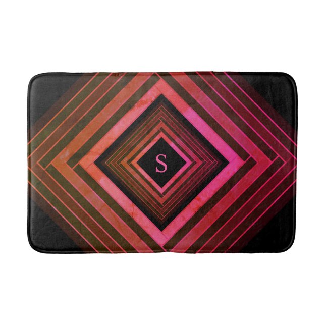 Moderna fyrkanter Rustik rosa geometrisk monogram Badrumsmatta (Framsidan)