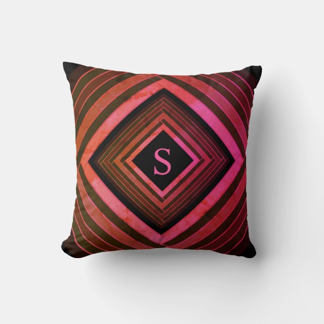 Moderna fyrkanter Rustik rosa geometrisk monogram Kudde (Framsida)