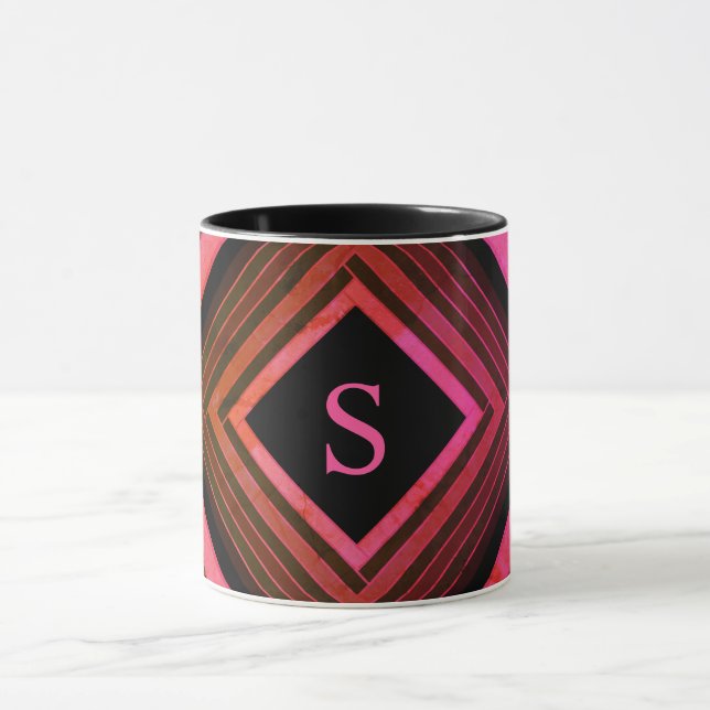 Moderna fyrkanter Rustik rosa geometrisk monogram Mugg (Center)