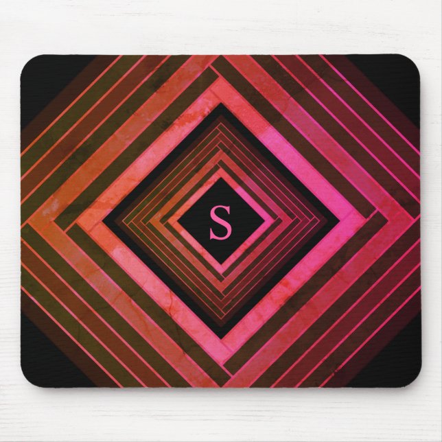 Moderna fyrkanter Rustik rosa geometrisk monogram Musmatta (Framsidan)