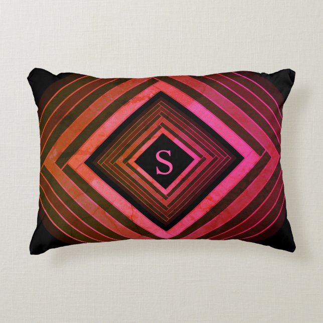 Moderna fyrkanter Rustik rosa geometrisk monogram Prydnadskudde (Framsidan)