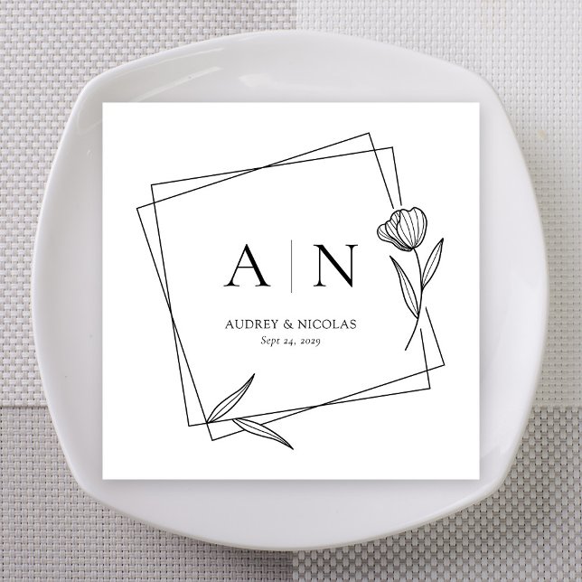 Moderna geometriska blommonogram för bröllopsserve pappersservett (Modern Geometric Floral Monogram Wedding Napkins)