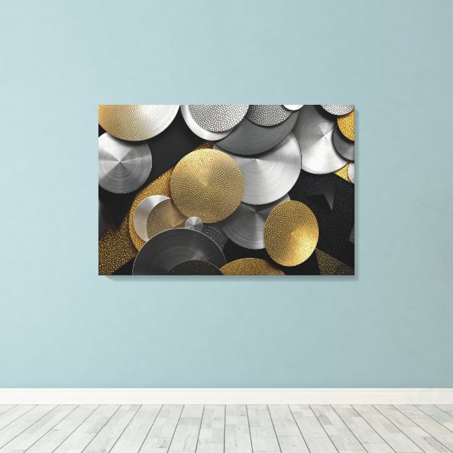 Moderna geometriska cirklar i Guld och Silver Canvastryck (Insitu (trägolv))